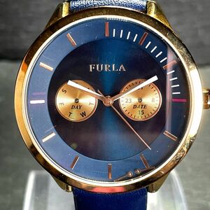 FURLA フルラ メトロポリス R4251102531 腕時計 アナログ クオーツ カレンダー ブルー文字盤 レザーベルト 新品電池交換済み 動作確認済み