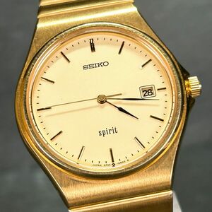  beautiful goods SEIKO Seiko SPIRIT Spirit 5P32-6B30 wristwatch quarts analogue Gold Vintage .. Seikosha men's new goods battery replaced 