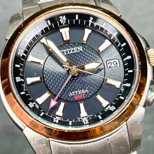 CITIZEN ATTESA Citizen Atessa GMT ATD53-3061 Eko-Drive Eco-Drive wristwatch radio wave solar analogue calendar titanium nium men's 