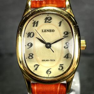 LENEO レネオ LEL008 腕時計 アナログ ソーラー 3針 レザーベルト ブラウン ステンレススチール ベージュ文字盤 男女兼用 ユニセックス