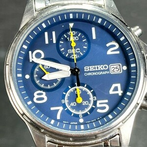 SEIKO セイコー 腕時計 クオーツ 7T92-0BB0 クロノグラフ アナログ ブルー ミリタリー カレンダー ラウンド ステンレス 電池交換済み