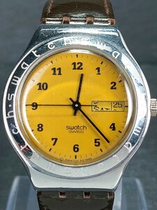  box attaching SWATCH Swatch IRONY Irony Big Roasted Chestnut YGS705 analogue quartz wristwatch yellow face leather stainless steel 