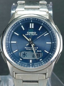 美品 CASIO カシオ WAVE CEPTOR ウェーブセプター WVA-M630D-2A デジアナ 電波ソーラー 腕時計 ブルー文字盤 メタルベルト 動作確認済み