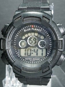 BLUE PLANET ブループラネット G212 メンズ デジタル 腕時計 ブラック ラバーベルト ステンレススチール 新品電池交換済み 動作確認済み