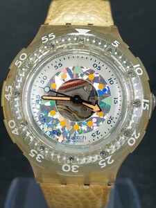 SWATCH スウォッチ SCUBA200 スキューバ Pearlshell SDK118 アナログ クォーツ 腕時計 スケルトン レザーベルト 電池交換済み 動作確認済み