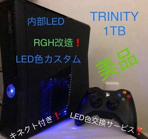 Xbox360 s 4GB TRINITY 1TB RGH 日本語化 メインて済み　本体　付属品付　動作確認済み LED色カスタム　内部LED ブルーナイト