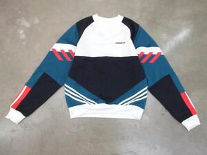 adidas アディダス 長袖 トレーナー カットソー sizeM/白ｘ紺x緑 ■◇