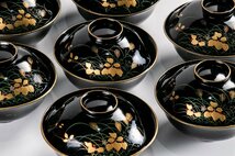 【うつわ】 木地黒漆草花蒔絵吸い物椀 6客 E345B バラ売り可能です 和食器 古美術 骨董 古玩 陶芸 日本料理 懐石 料亭 茶道具_画像9