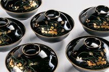 【うつわ】 木地黒漆草花蒔絵吸い物椀 6客 E345B バラ売り可能です 和食器 古美術 骨董 古玩 陶芸 日本料理 懐石 料亭 茶道具_画像10