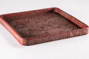 [ China fine art ] old .. sculpture .. landscape person flower .. writing four person tray E529 old fine art antique old . Tang thing . stone charge . tea utensils 