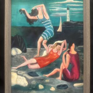 貴重肉筆！パブロ ピカソ Picasso「海水浴客」1918年 ミックスメディア 額装 オルセ美術館作品票 封蝋印 ピカソ公式印有り 模写の画像1