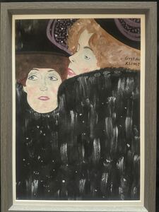 Art hand Auction Précieux Gustav Klimt Girlfriends I: Sisters peint à la main sur papier manuscrit/technique mixte Signé au recto Timbre allemand au verso Reproduction, Ouvrages d'art, Peinture, autres