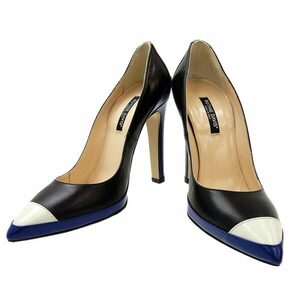 [ last liquidation ] Lucy Davis RUTHIE DAVIS leather heel pumps blue × black size36 [M03184]