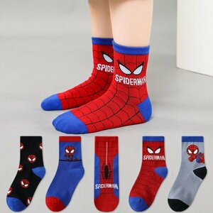 スパイダーマン子供ソックス5足セット 人気 純綿で作られており柔らかく快適で通気性キッズ ez