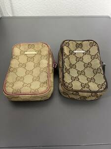 UU248　GUCCI グッチ 115249 002404 2点セット GGキャンバス×レザー シガレットケース マルチケース ポーチ ピンク　ブラウン系 BARR