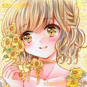  original hand-drawn illustrations * flower young lady < yellow rose >* middle square fancy cardboard 