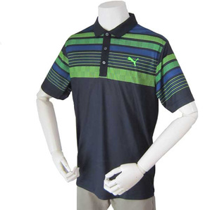新品 送料無料 プーマ ゴルフ PUMA GOLF メンズ ポロシャツ ストライプ 半袖ポロシャツ ブラック UPF50+ インポートMサイズ(ment64)