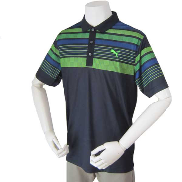 新品 送料無料 プーマ ゴルフ PUMA GOLF メンズ ポロシャツ ストライプ 半袖ポロシャツ ブラック UPF50+ インポートSサイズ(ment63)