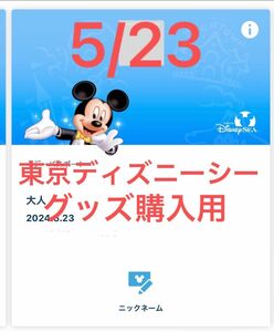5/23 東京ディズニーシー　グッズ購入用　入園済　チケット