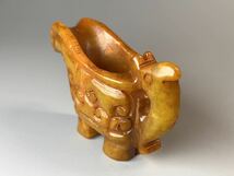 古美術 中国 鶏油黄 爵杯 巻雲紋 置物 天然玉石 手彫り アンティーク_画像3