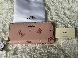 98 新品 COACH コーチ 長財布 蝶々柄 ラウンドファスナー C2857