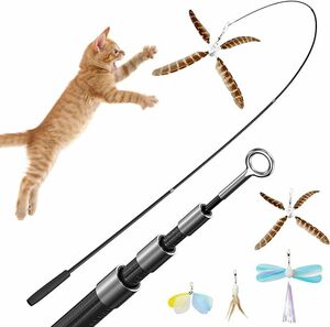 Uahpet Cat Toy Cat Extension Fishing Pole Toys Toys remium peather material Натуральный погодный стресс (4 замены крыла)