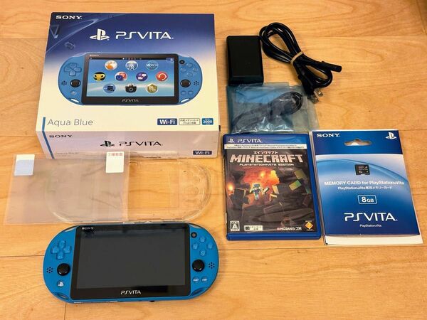  [中古] PS VITA 本体 アクアブルー PCH-2000/Minecraft Edition/8GBメモリー付