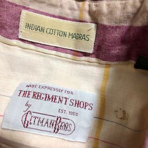 80s USA製 Gitman Bros ボタンダウン 半袖シャツ インド綿 コットン マドラスチェック Lサイズ 古着 ヴィンテージの画像2