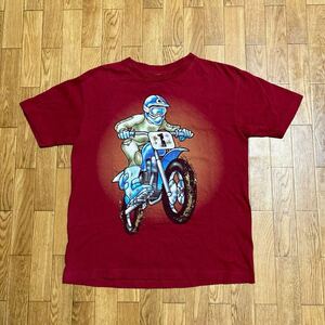 90~00s USA made GAP T-shirt wine red kids M size old clothes OLD GAP white tag motocross 