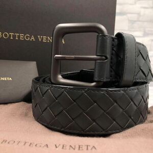 【美品】Bottega Veneta ボッテガヴェネタ ベルト イントレチャート 編み込み メッシュ レザー 本革 グレー 灰 ビジネス メンズ 100サイズ