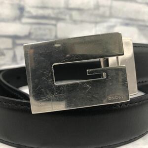 1 jpy ~[ beautiful goods ]GUCCI Gucci belt G Logo te Caro go leather original leather black black silver metal fittings rotary commuting going to school business men's 3 centimeter width 