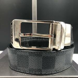 1円〜 LOUIS VUITTON ルイヴィトン ベルト サンチュール シアトル ダミエグラフィット PVC レザー 本革 回転式 ブラック 黒 85サイズ