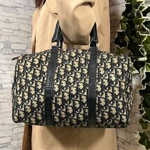 【美品】Christian Dior クリスチャンディオール トロッター ミニボストンバッグ ハンドバッグ 旅行鞄 キャンバス レザー 本革 ネイビー_画像1