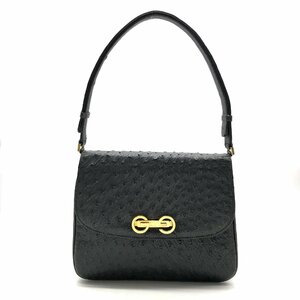 1円 良品 GUCCI グッチ オールドグッチ 2WAYハンド ショルダー バッグ オーストリッチ ブラック a3567