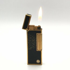 1 иен хорошая вещь Dunhill Dunhill газовая зажигалка лаковый золотой . черный Gold дым . товары курение . надеты огонь хороший a3605