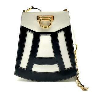 1円 良品 CELINE セリーヌ ガンチーニ金具 バイカラー ヴィンテージ ショルダー バッグ ネイビー ホワイト a3294