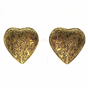 1 jpy beautiful goods YSL Yves Saint-Laurent Heart total pattern Vintage Gold earrings accessory a3916