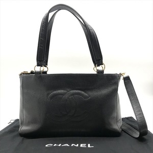 CHANEL シャネル 2WAY ココマーク キャビアスキン ショルダー ハンド トート バッグ ブラック a3031