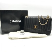 良品 CHANEL シャネル マドモアゼル パリ ココマーク ターンロック Wチェーン Wフラップ ショルダー バッグ ブラック a2839_画像1