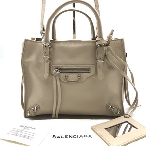 美品 Balenciaga バレンシアガ ペーパーミニ レザー 2WAY ハンド ショルダー バッグ ベージュ a3452