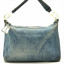 1円 良品 CHANEL シャネル ココマーク　デニム プラチェーン ワン ショルダー バッグ ブルー系 a3270_画像1