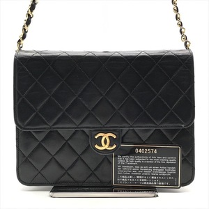 美品 CHANEL シャネル ココマーク マトラッセ ラムスキン プッシュロック チェーン ショルダー バッグ ブラック a3481