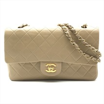 良品 CHANEL シャネル ココマーク マトラッセ ラムスキン Wフラップ Wチェーン ショルダー バッグ ベージュ k1779_画像1