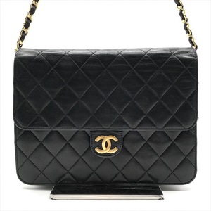 良品 CHANEL シャネル マトラッセ ココマーク プッシュロック ラムスキン チェーン ショルダー バッグ ブラック a3487