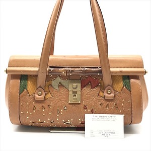 GUCCI Gucci bamboo рука сумка на плечо Brown заклепки цветок кожа женский k1724