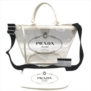 良品 PRADA プラダ カナパ 2WAY トート ショルダー バッグ スケルトン クリア ホワイト a3500