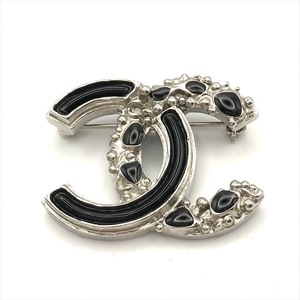 超美品 CHANEL シャネル ココマーク ブローチ アクセサリー シルバー ブラック a3642