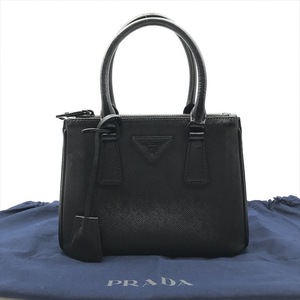 美品 PRADA プラダ 三角ロゴ サフィアーノ レザー ガレリア ミニ ハンド バッグ ブラック a3872