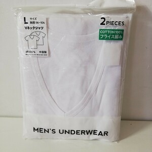レナウン MEN’S UNDERWEAR 半袖 Vネックシャツ フライス編 綿100% 96～104 Lサイズ 2枚組 未使用品 現状品 インナー Tシャツ V首 ジャンク