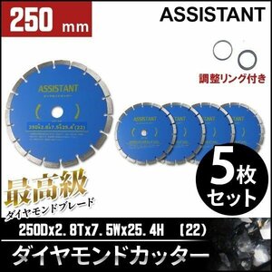 【5枚セット】ASISSTANT■10インチ ダイヤモンドカッター/コンクリートカッター 250mm 乾式/湿式 調整リング付き